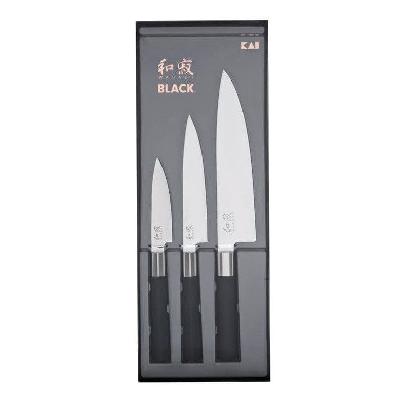 Set of 3 Japanese Knives WASABI BLACK Collection - KAI -  by Kai | MANELLI``