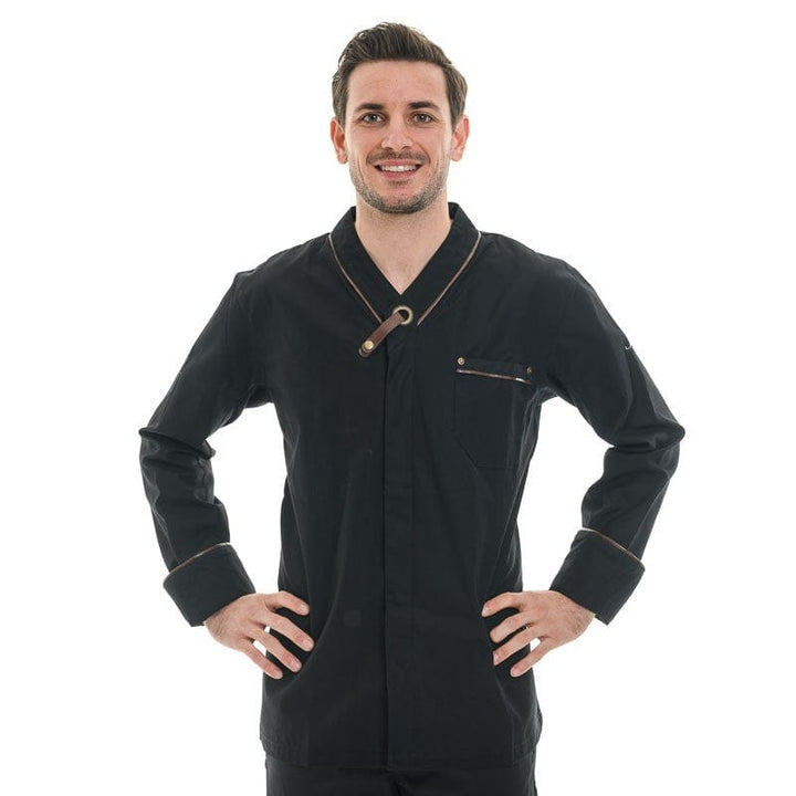 Men's Black Long Sleeve Bi-material Chef Coat - LAFONT -  by Lafont - Cuisine | MANELLI``