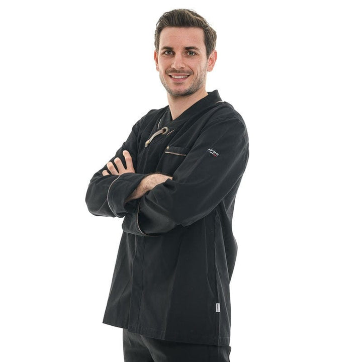 Men's Black Long Sleeve Bi-material Chef Coat - LAFONT -  by Lafont - Cuisine | MANELLI``