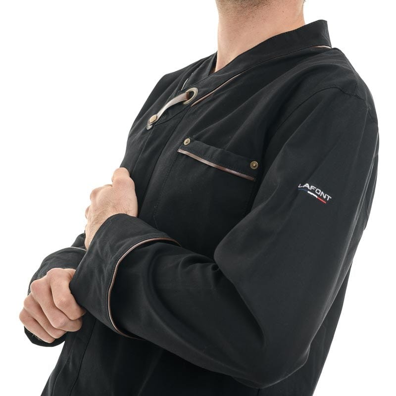 Men's Black Long Sleeve Bi-material Chef Coat - LAFONT -  by Lafont - Cuisine | MANELLI``