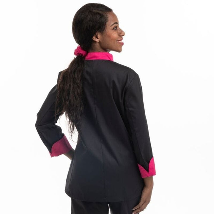 Black Kitchen Coat with Pink Piping Short Sleeve - MANELLI -  by Manelli | MANELLI``