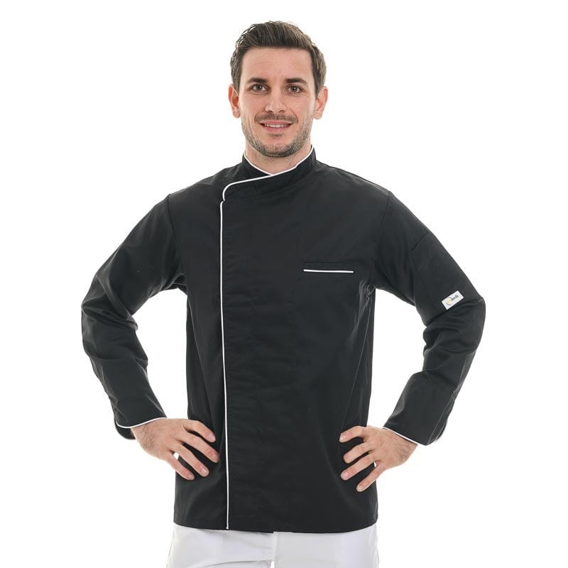 Black Long Sleeve Kitchen Coat with Long White Piping - MANELLI -  by Manelli | MANELLI``