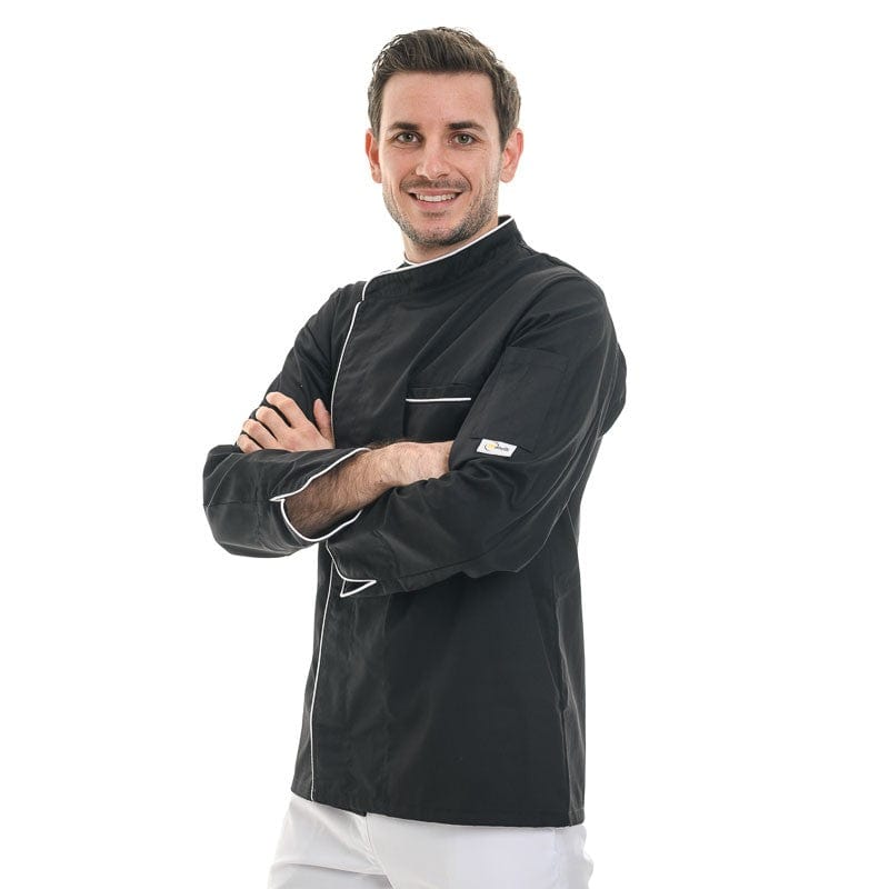 Black Long Sleeve Kitchen Coat with Long White Piping - MANELLI -  by Manelli | MANELLI``