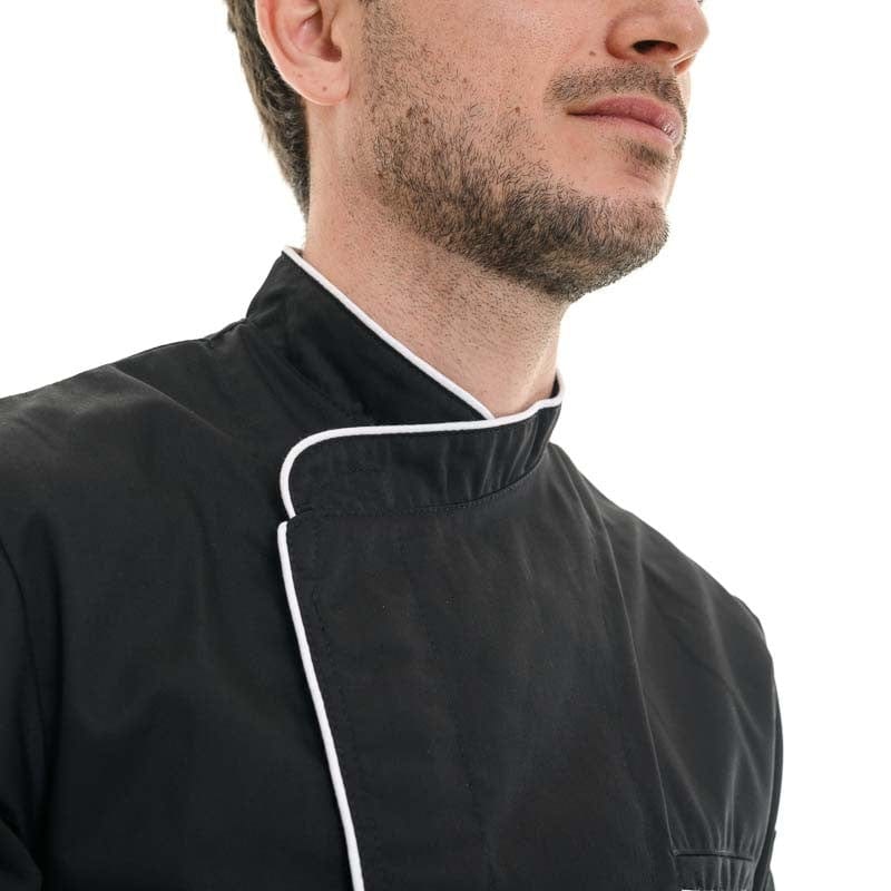 Black Long Sleeve Kitchen Coat with Long White Piping - MANELLI -  by Manelli | MANELLI``