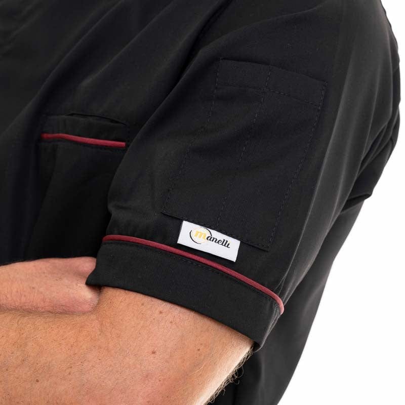 Black Short Sleeve Chef Coat with Long Burgundy Piping - MANELLI -  by Manelli | MANELLI``