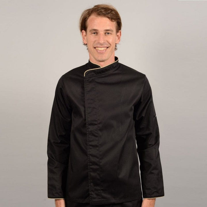 Black Short Sleeve or Long Sleeve Chef Coat with Beige Piping - MANELLI -  by Manelli | MANELLI``