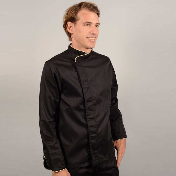 Black Short Sleeve or Long Sleeve Chef Coat with Beige Piping - MANELLI -  by Manelli | MANELLI``