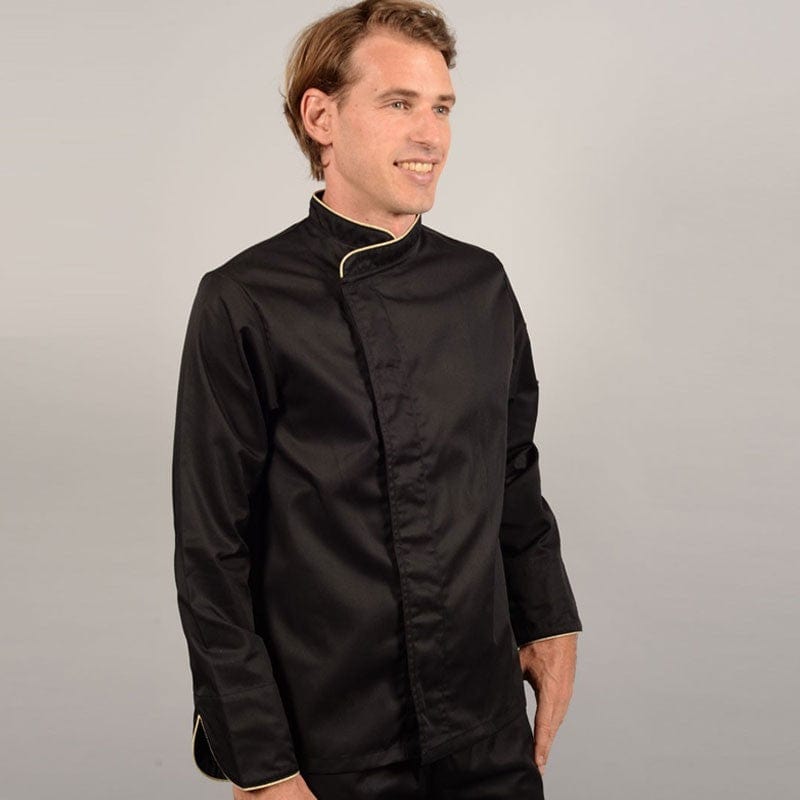 Black Short Sleeve or Long Sleeve Chef Coat with Beige Piping - MANELLI -  by Manelli | MANELLI``