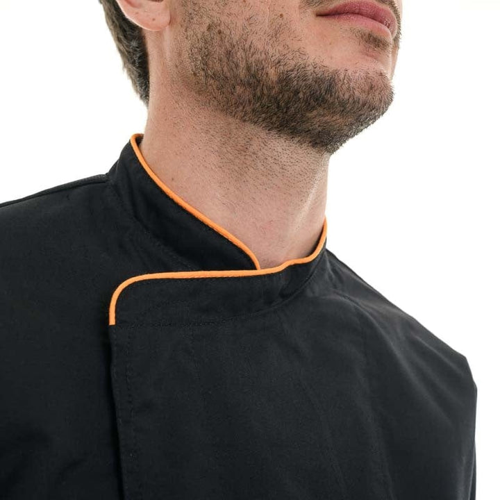 Black Short Sleeve or Long Sleeve Chef Coat with Long Orange Piping - MANELLI -  by Manelli | MANELLI``
