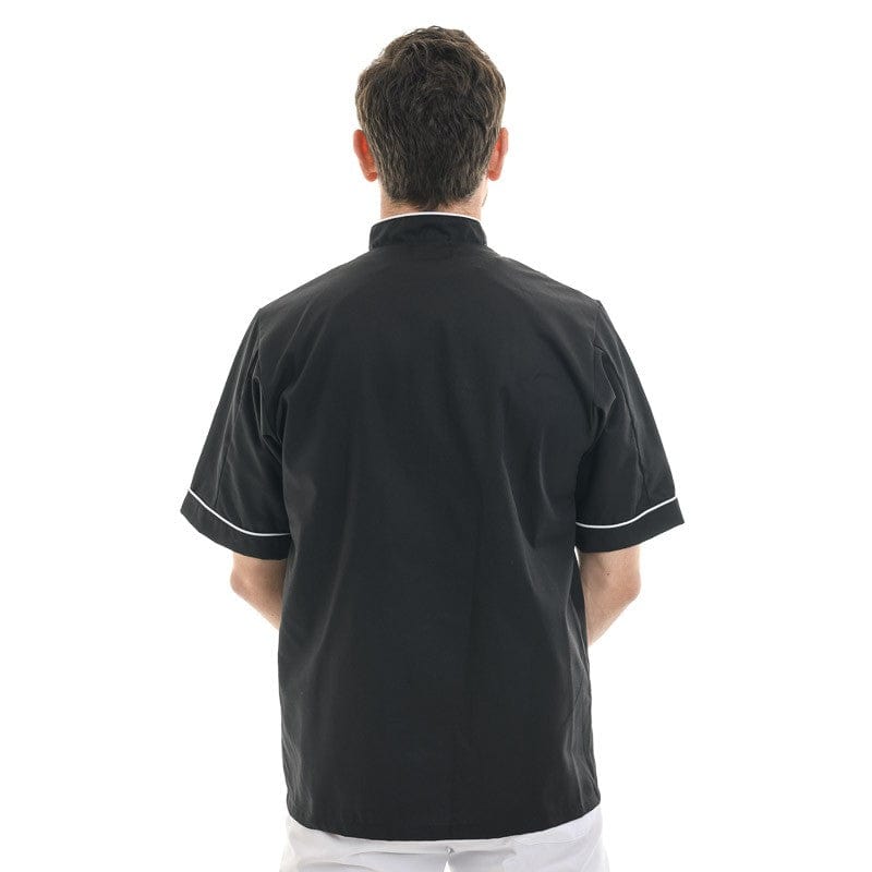 Black Short Sleeve or Long Sleeve Kitchen Coat with Long White Piping - MANELLI -  by Manelli | MANELLI``