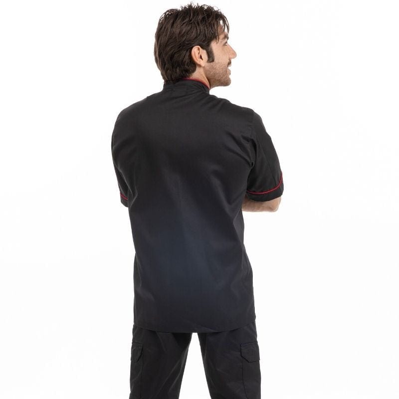 Black Short Sleeve or Long Sleeve Kitchen Coat with Red Piping - MANELLI -  by Manelli | MANELLI``