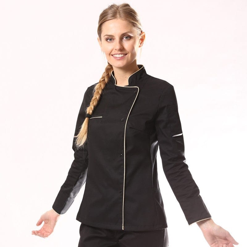 Black Women's Kitchen Coat with Gold Piping - MANELLI -  by Manelli | MANELLI``