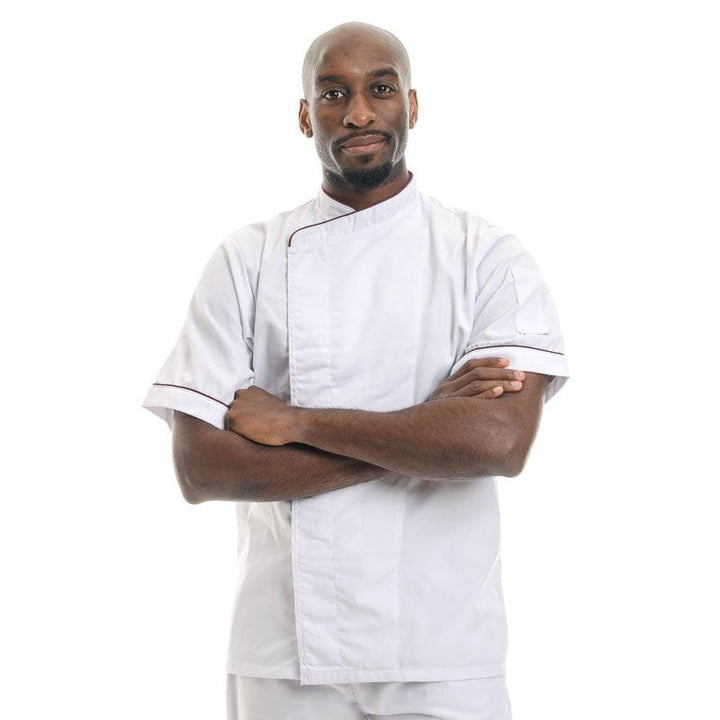 Burgundy Piping Kitchen Jacket Large Short Sleeve or Long Sleeve - MANELLI -  by Manelli | MANELLI``