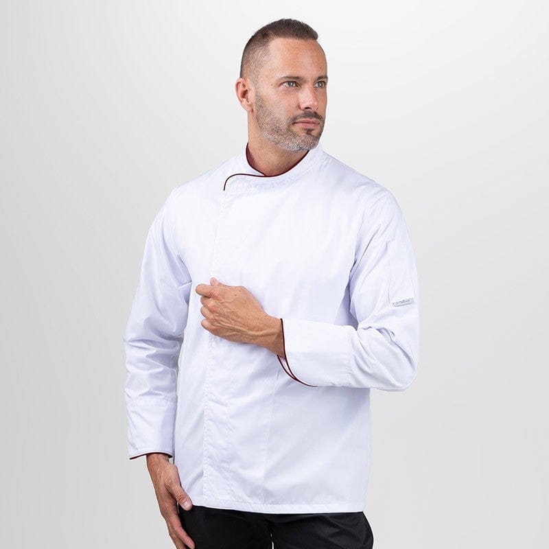 Large Size White Kitchen Jacket with Gray Piping - MANELLI -  by Manelli | MANELLI``