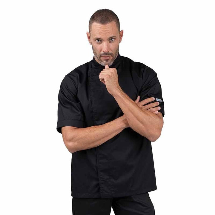 Eco-responsible Black Short Sleeve Kitchen Coat for Men - MANELLI -  by Manelli | MANELLI``