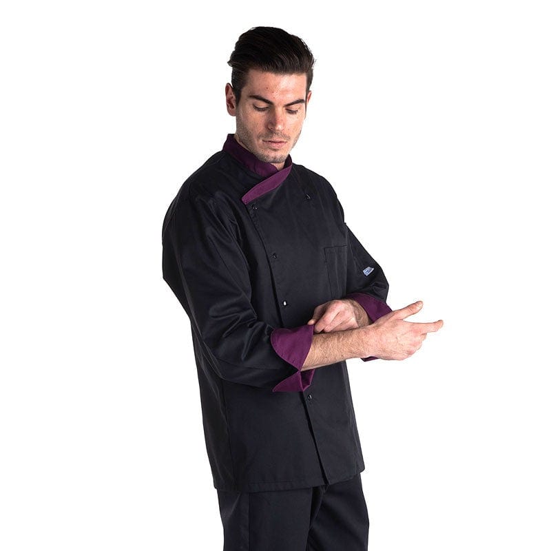 Fitted Long Sleeve Kitchen Coat with Aubergine Collar - MANELLI -  by Manelli | MANELLI``