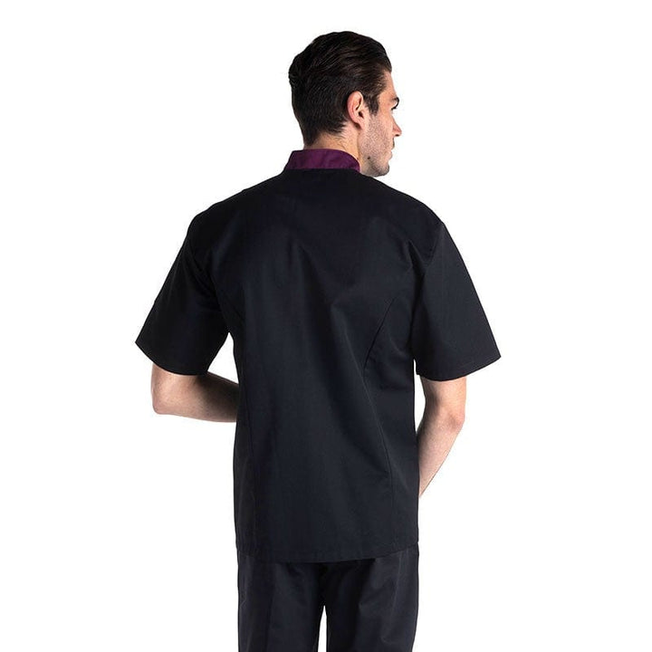 Fitted Short Sleeve Kitchen Coat with Aubergine Collar - MANELLI -  by Manelli | MANELLI``