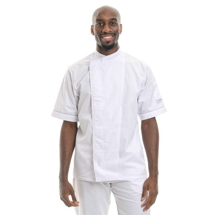 Large Size White Kitchen Jacket with Gray Piping - MANELLI -  by Manelli | MANELLI``