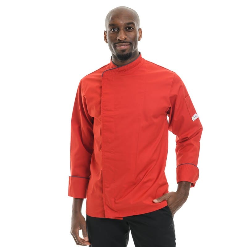 Red Large Short Sleeve or Long Sleeve Kitchen Coat with Gray Piping - MANELLI -  by Manelli | MANELLI``