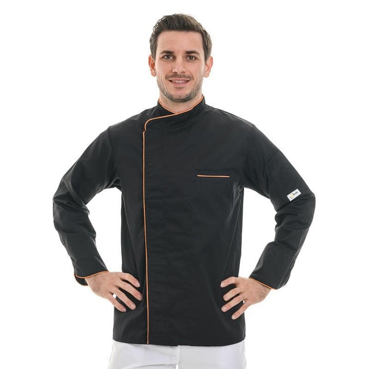 Black Short Sleeve or Long Sleeve Chef Coat with Long Orange Piping - MANELLI -  by Manelli | MANELLI``
