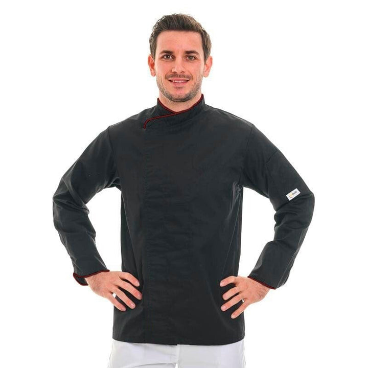 Breathable Short Sleeve or Long Sleeve Chef Coat with Burgundy Piping - MANELLI -  by Manelli | MANELLI``