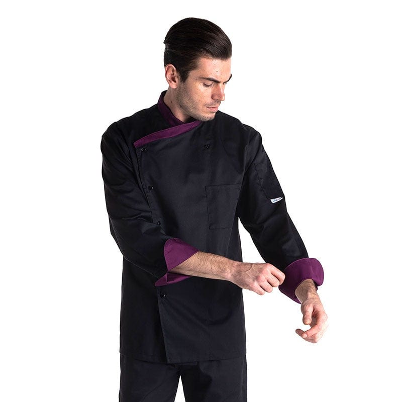 Fitted Long Sleeve Kitchen Coat with Aubergine Collar - MANELLI -  by Manelli | MANELLI``