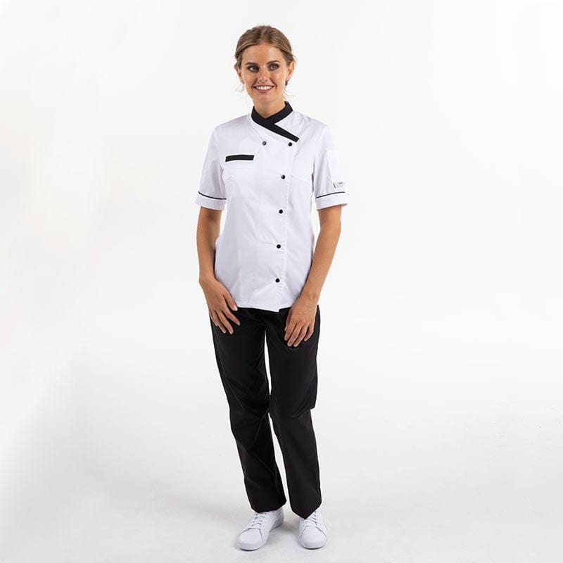 Masterchef Women's Kitchen Coat White and Black Short Sleeve - MANELLI -  by Manelli | MANELLI``