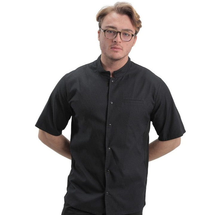 Men's Black Embossed Short Sleeve Chef's Coat - MANELLI -  by Manelli | MANELLI``