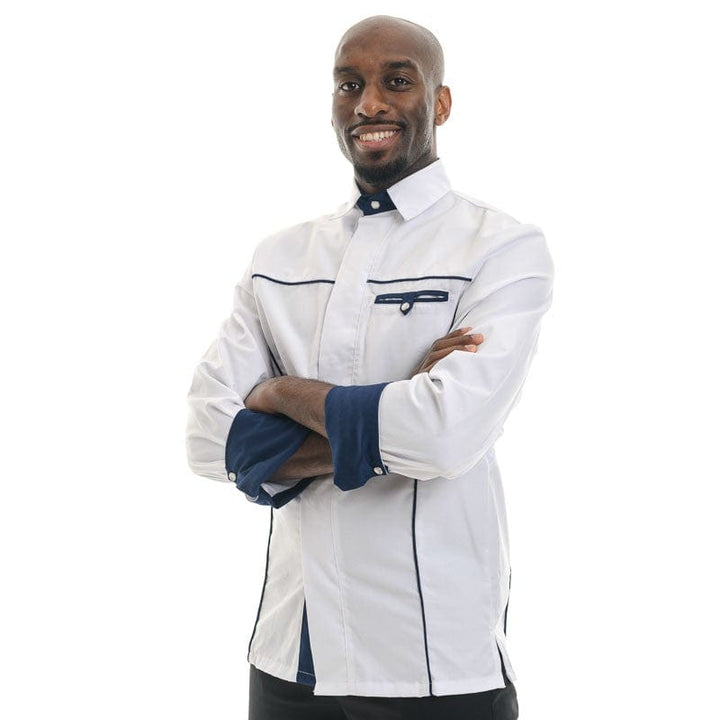 Men's Kitchen Coat Shirt Collar Navy Blue White - MANELLI -  by Manelli | MANELLI``