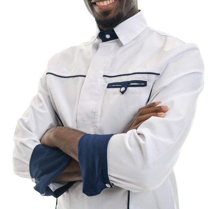 Men's Kitchen Coat Shirt Collar Navy Blue White - MANELLI -  by Manelli | MANELLI``