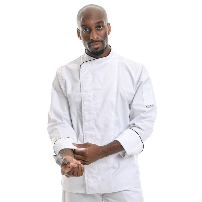 Large Size White Kitchen Jacket with Gray Piping - MANELLI -  by Manelli | MANELLI``