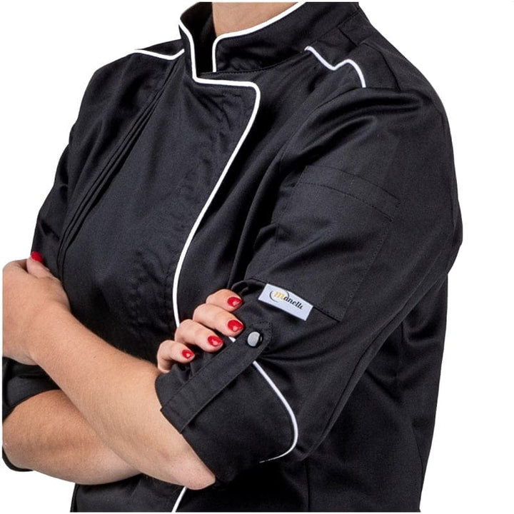 Orchestra Women's Black Kitchen Coat with White Edging - MANELLI -  by Manelli | MANELLI``