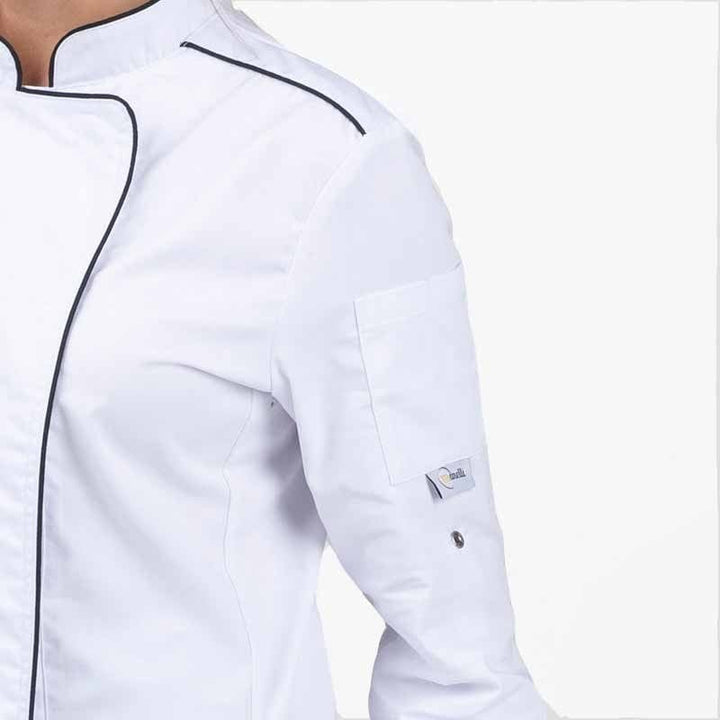 Orchestra Women's White Kitchen Coat with Black Piping - MANELLI -  by Manelli | MANELLI``