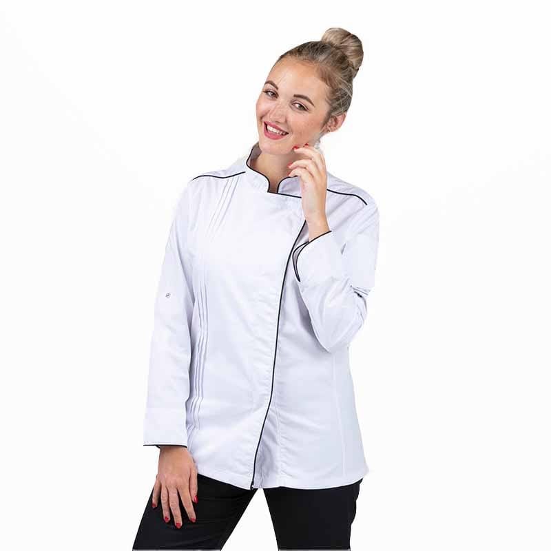 Orchestra Women's White Kitchen Coat with Black Piping - MANELLI -  by Manelli | MANELLI``