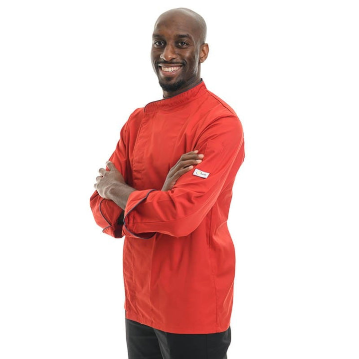 Red Large Short Sleeve or Long Sleeve Kitchen Coat with Gray Piping - MANELLI -  by Manelli | MANELLI``