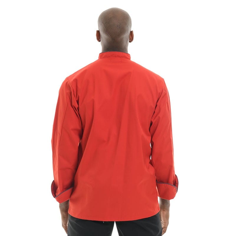 Red Large Short Sleeve or Long Sleeve Kitchen Coat with Gray Piping - MANELLI -  by Manelli | MANELLI``