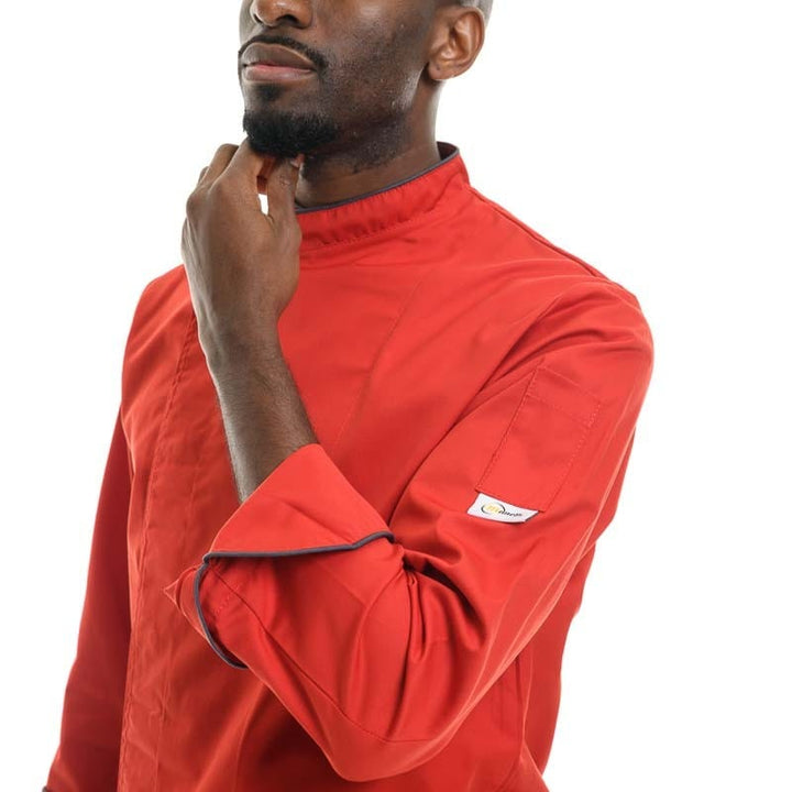 Red Large Short Sleeve or Long Sleeve Kitchen Coat with Gray Piping - MANELLI -  by Manelli | MANELLI``