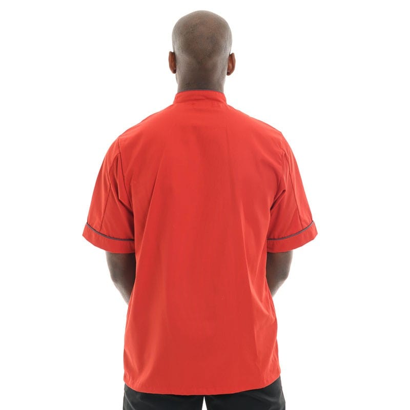 Red Short Sleeve or Long Sleeve Kitchen Coat with Gray Piping - MANELLI -  by Manelli | MANELLI``