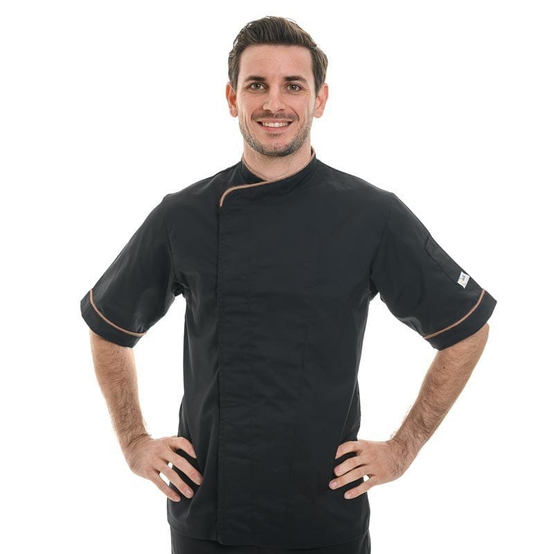 Black Kitchen Coat Large Size with Beige Piping - MANELLI -  by Manelli | MANELLI``