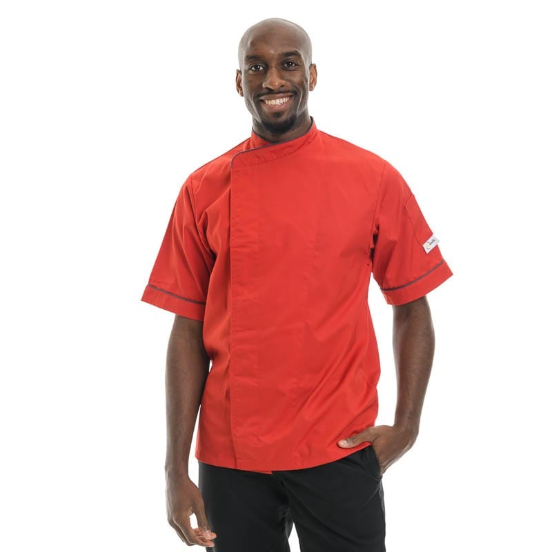 Red Large Short Sleeve or Long Sleeve Kitchen Coat with Gray Piping - MANELLI -  by Manelli | MANELLI``