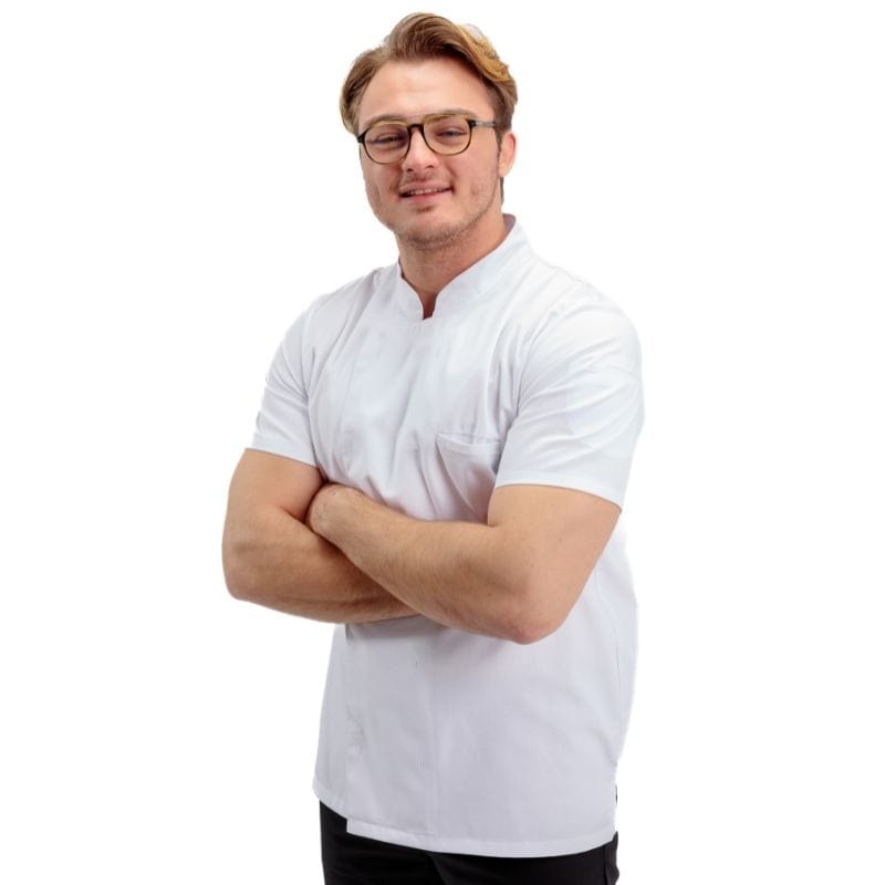 Short Sleeve White Coat (Side View) – Manelli