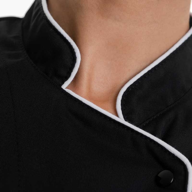 Women's Long Sleeve Black Kitchen Coat with White Piping - MANELLI -  by Manelli | MANELLI``