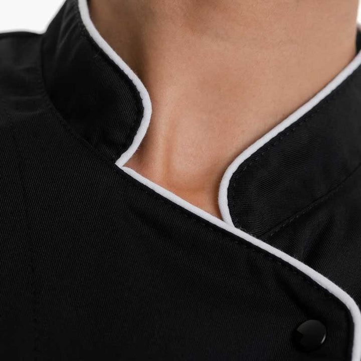 Women's Long Sleeve Black Kitchen Coat with White Piping - MANELLI -  by Manelli | MANELLI``