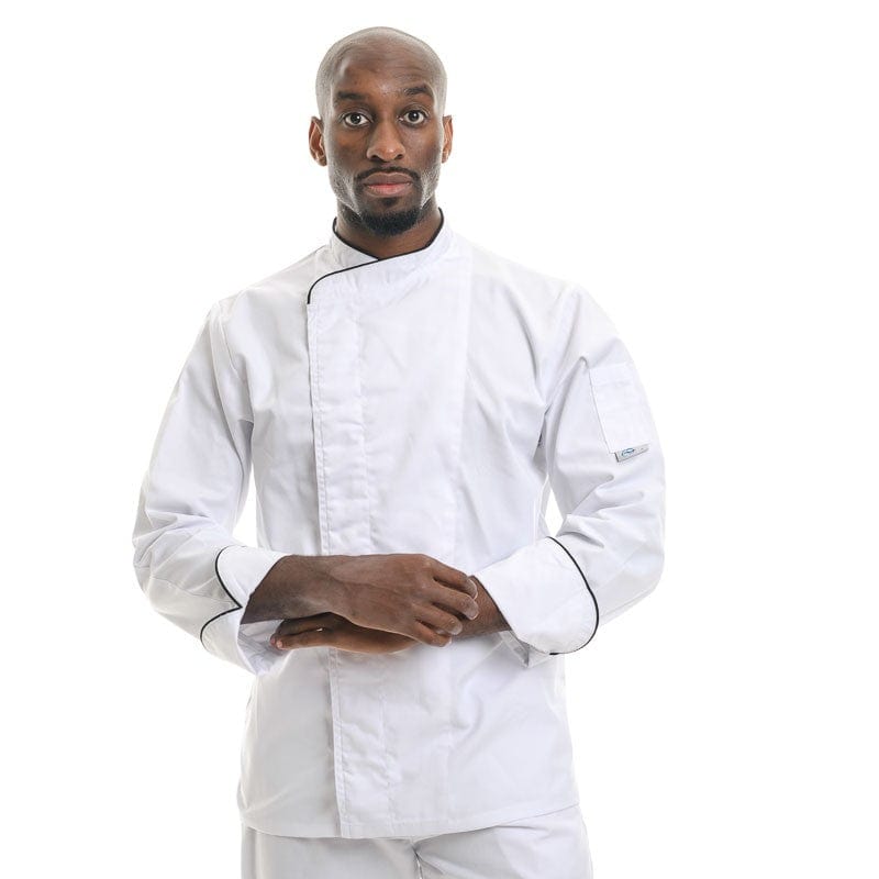 White Breathable Kitchen Coat with Black or Gray Piping - MANELLI -  by Manelli | MANELLI``