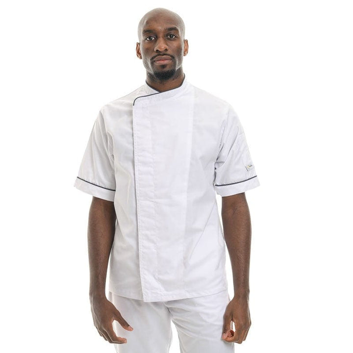 White Breathable Kitchen Coat with Black or Gray Piping - MANELLI -  by Manelli | MANELLI``