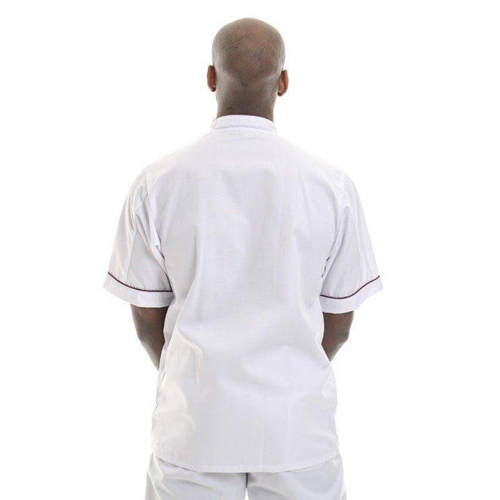 White Chef Coat with Burgundy Border Short Sleeve or Long Sleeve - MANELLI -  by Manelli | MANELLI``