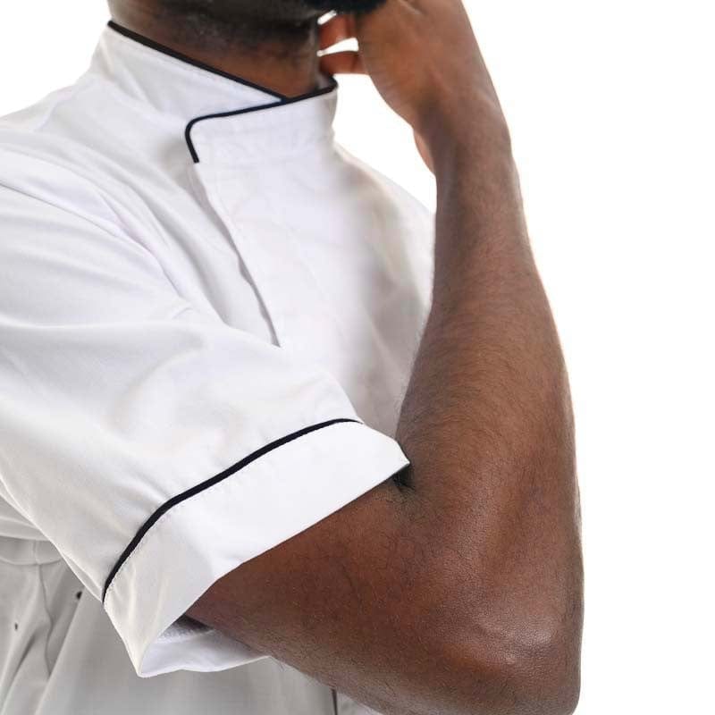 White Chef Coat with Dark Gray Piping Short Sleeve - MANELLI -  by Manelli | MANELLI``