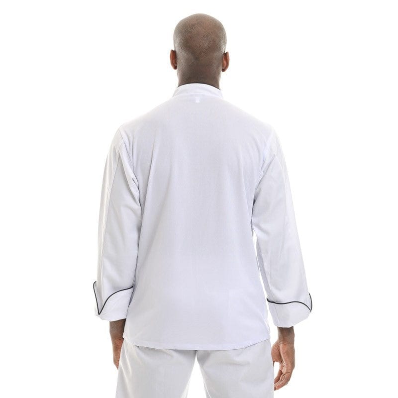 White Short Sleeve or Long Sleeve Kitchen Coat with Black Piping - MANELLI -  by Manelli | MANELLI``