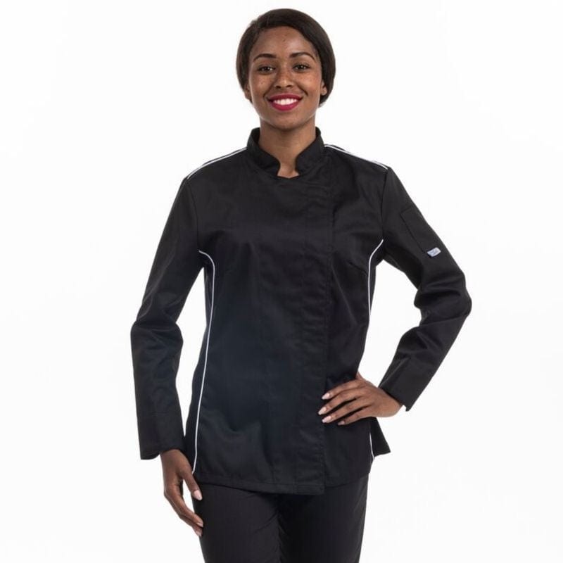 Women's Black Kitchen Coat with White Piping and Side Ventilation - MANELLI -  by Manelli | MANELLI``