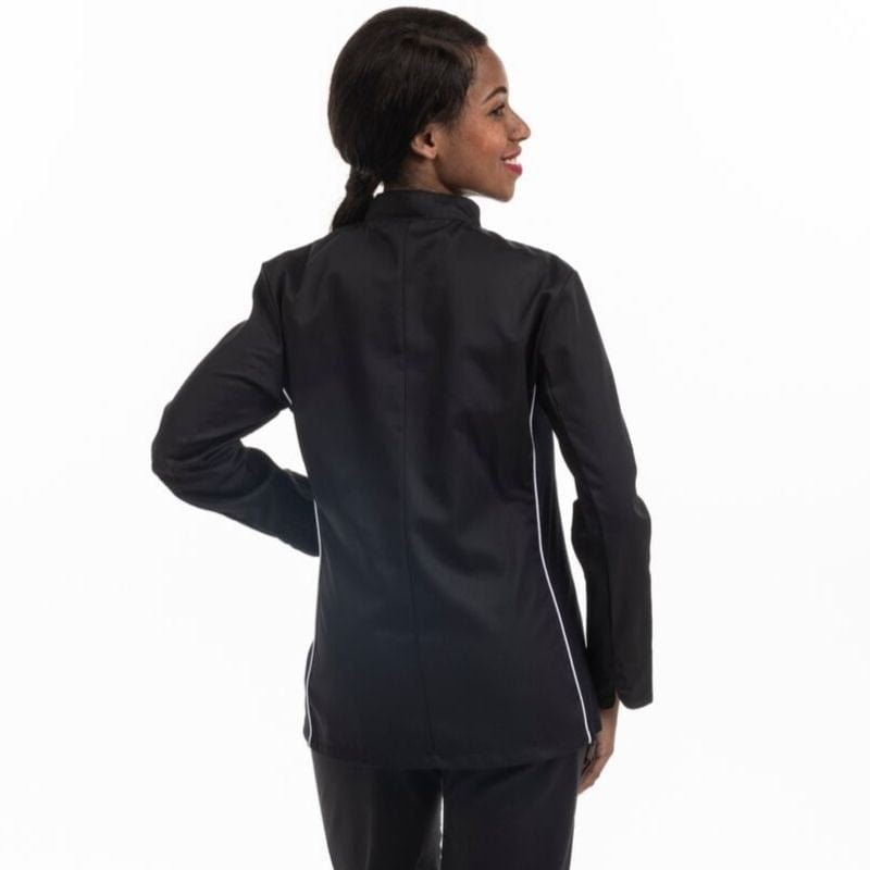 Women's Black Kitchen Coat with White Piping and Side Ventilation - MANELLI -  by Manelli | MANELLI``